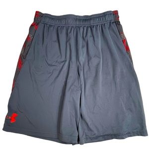 Under Armour size medium boys grey & red silky athletic shorts